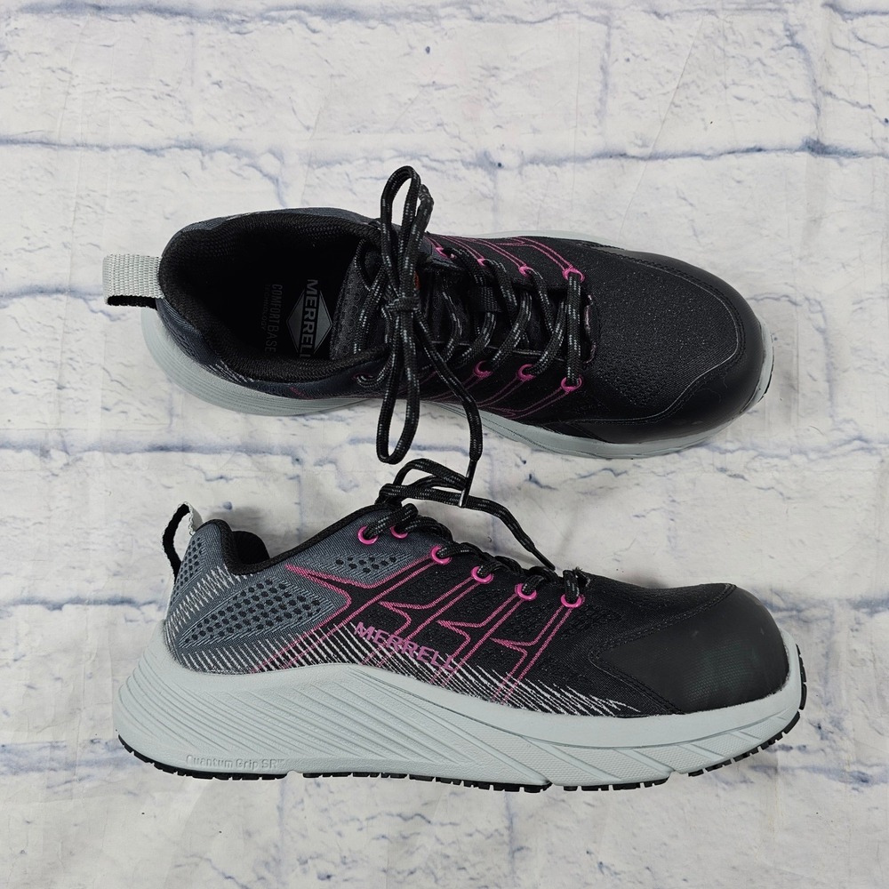 Merrell Moab Flight Shoes Womens 6.5 Black Grey Pink Comfort Quantum Grip Safety